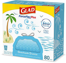 Load image into Gallery viewer, Glad ForceFlexPlus Tall Kitchen Drawstring Trash Bags - 13 Gallon Trash Bag, Febreze Beachside Breeze - 80 Count (Package May Vary)
