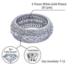 Load image into Gallery viewer, TOPGRILLZ 5 Row 10mm Gold Plated Bling Iced Out CZ Royal Simulated Diamond Eternity Wedding Engagement Band Ring for Men Hip Hop (White Gold, 10)