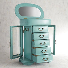 Load image into Gallery viewer, Hives & Honey Daphne Oval Glass Turquoise Jewelry Chest Jewelry Organizer Box Case Mirrored Storage