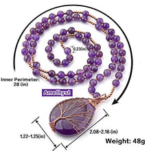 Load image into Gallery viewer, Top Plaza Natural Stone Beads Healing Crystal Amethyst Necklace Tree of Life Wire Wrapped Teardrop Gemstone Pendant Jewelry for Womens Girls Mother