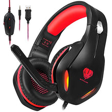 Load image into Gallery viewer, Stynice Gaming Headset for PC, PS4, Playstation 5, Xbox One, Laptop, Crystal Clear Sound Computer Gamer Headset with Noise Canceling Mic and LED Light - Lightweight Comfortable Gamer Headphone (Red)