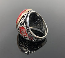 Load image into Gallery viewer, KAR 925K Sterling Silver Red Coral Men's Ring Red Enamelled K62C Special Edition (10)