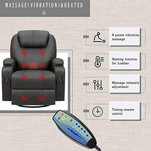 Load image into Gallery viewer, Furniwell Recliner Chair Massage Leather Living Room Chair Home Theater Seating Heated Overstuffed Single Sofa 360° Swivel and Rocking (Black)