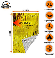 Load image into Gallery viewer, Black Kite Outdoor XL Survival Mylar Thermal Space Blankets (5 -Pack) + Magnesium Flint Block & Striker Fire Starter Designed to Retain Heat, Outdoors, Hiking, Camping, First Aid, Marathon, Emergency