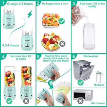 Load image into Gallery viewer, iOCSmart Portable Personal Blender, USB Rechargeable Wireless Electric Juicer Blender for Fruits Smoothie Shakes Baby Food with Cup Lid, Silicone Straw, 4000mAh High Capacity Batteries (Blue)