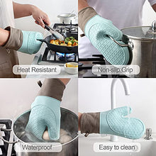 Load image into Gallery viewer, Domonic Home Oven Mitts and Pot Holders Sets, Silicone Oven Mitts Heat Resistant 600F, Soft Lining Good Grip Oven Mitts Sets, Oven Gloves and Silicone Trivet 4-Piece Set,Grey-A