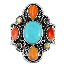 Load image into Gallery viewer, Turquoise Ring Sterling Silver 925 Genuine Gemstones Size 6 to 11 (Multi-Gemstones, 7)