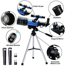 Load image into Gallery viewer, ToyerBee Telescope for Kids&Beginners, 70mm Aperture 300mm Astronomical Refractor Telescope(15X-150X), Portable Travel Telescope for Adult with A Finder Scope, A Phone Adapter& A Wireless Remote