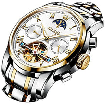 Load image into Gallery viewer, OLEVS White Men's Automatic Mechanical Watches Luxury Dress Waterproof Self Winding Moon Phase Chronograph Stainless Steel Luminous Date Tourbillon Wristwatch for Men