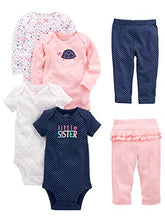 Load image into Gallery viewer, Simple Joys by Carter's Baby Girls' 6-Piece Bodysuits (Short and Long Sleeve) and Pants Set, Pink/Navy, Newborn