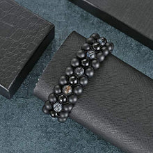 Load image into Gallery viewer, Top Plaza Mens Lava Rock Stone Essential Oil Diffuser Bracelet Chakra Yoga Healing Crystal Bracelet Natural Gemstone Beads Anxiety Bracelets Braided - Matte Black Agate + Dragon Stone