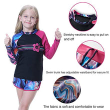 Load image into Gallery viewer, HOLIEBEE Girls Rash Guard Swimwear Long Sleeve Swimsuit 3 Pcs Set with Swim Hat Quick Dry UPF 50+ Size 7-8 Years