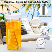 Load image into Gallery viewer, 4 Pack Glass Cups Set 24oz Mason Jar with Lid and Straw,4 Clean Brush, Reusable Bubble Tea Cup, Mason Jars Glass Cups,Iced Coffee Cup,Wide Mouth Smoothie cup, Boba Cup, Mason Jar Drinking Glasses