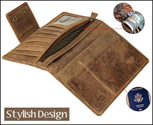 Load image into Gallery viewer, Genuine Leather RFID Blocking Long Wallet – Vintage Bifold for Men by Mou Meraki (RED BROWN)