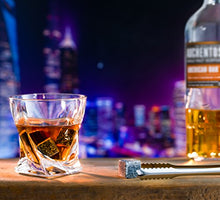 Load image into Gallery viewer, Cool Stones Whiskey Stones Gift Set | 2 Twist Tumbler Glasses | 8 Granite Scotch Rocks with Tongs | Bourbon Glasses with Wooden Gift Box