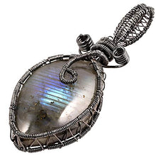 Load image into Gallery viewer, Nupuyai Natural Labradorite Necklace for Unisex, Handmade Wire Wrapped Irregular Healing Stone Pendant with Chain 19"
