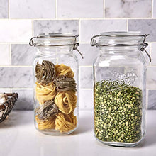 Load image into Gallery viewer, Mason Craft & More Airtight Kitchen Food Storage Clear Glass Clamp Jars, 2 Pack of 67 Ounce (2 Liter) Large Clamp Jar
