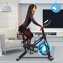 Load image into Gallery viewer, GYMAX Indoor Cycling Bike, Adjustable Exercise Bike with LCD Display, Comfortable Seat Cushion & 5-Position Adjustable Saddle, Professional Exercise Bike for Home Office Gym (Black+Blue)