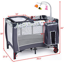 Load image into Gallery viewer, Costzon Baby Playard, 3 in 1 Convertible Playpen with Bassinet, Changing Table, Foldable Bassinet Bed with Music Box, Whirling Toys, Wheels & Brake, Large Capacity Basket, Oxford Carry Bag (Grey)