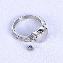 Load image into Gallery viewer, HOUSWEETY Stainless Steel Heart-Shaped with Rhinestones Openable Cremation Ashes Urn Ring (Size: 8)