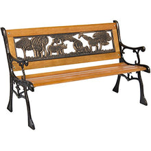 Load image into Gallery viewer, Best Choice Products Kids Mini Sized Outdoor Hardwood Patio Park Bench Decoration Accent w/Aluminum Frame and Safari Animal Accents, Brown