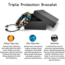 Load image into Gallery viewer, MOLANLY Triple Protection Father's Bracelet, Natural Stone Tiger Eye Beads Hematite and Black Obsidian 8mm Beads Crystal Jewelry Healing Bracelets Bring Luck Prosperity and Happiness