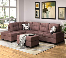Load image into Gallery viewer, Sectional Sofa Sets with Chaise Lounge and Ottoman Storage 3-Seat Sofa Couch for Living Room Furniture (Red Brown)