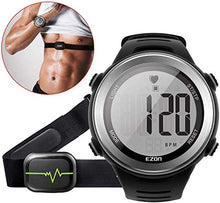 Load image into Gallery viewer, EZON Heart Rate Monitor and Chest Strap,Exercise Heart Rate Monitor,Sports Watch with HRM,Waterproof,Stopwatch,Hourly Chime T007