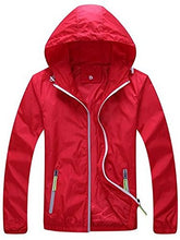 Load image into Gallery viewer, Lasher Womens Lightweight Windbreaker UV Protect Coat Hooded Zip Up Sport Jacket Red US L(12-14)/Tag XL