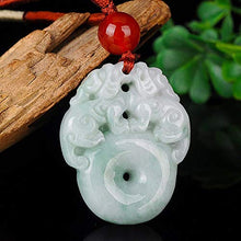Load image into Gallery viewer, Myanmar Emerald Pendant Hand Carved Lucky Amulet Brave Troops Lovers Necklace with Chain for Men Women Gift
