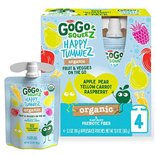 Load image into Gallery viewer, GoGo squeeZ happy tummieZ Organic Apple Pear Yellow Carrot Raspberry, 3.2 oz. (4 Pouches) - Kids Snacks with Prebiotic Fiber - Gluten Free Snacks for Kids - Nut & Dairy Free - Vegan Snacks