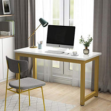 Load image into Gallery viewer, Tribesigns Modern Computer Desk, 55 inches Large Office Desk Computer Table Study Writing Desk for Home Office, White Gold Metal Frame