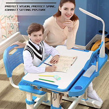 Load image into Gallery viewer, FTF Kids Desk and Chair Set Height Adjustable Children Table and Chair Set, Home School Use Anti-Reflective Children Study Table with LED Light/Reading Board/Pull-Out Drawer (Blue)