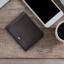 Load image into Gallery viewer, Tommy Hilfiger Men's Leather Wallet - Thin Sleek Casual Bifold with 6 Credit Card Pockets and Removable ID Window, British Tan