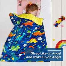 Load image into Gallery viewer, Sivio Kids Weighted Blanket & Removable Duvet Cover Set 100% Cotton Weighted Comforter with Glass Beads, 3lbs 36 × 48 inch, Minky Dotted Cover Machine Washable, Blue Dinosaur