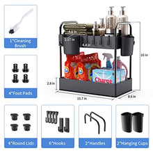 Load image into Gallery viewer, Under Sink Organizer, 2 Tier Under Sink Storage with Cleaning Brush 6 Hooks and 2 Hanging Cups, Waterproof Bathroom Organizer Under Sink for Kitchen,Bedroom,Cabinet,Cosmetics,Narrow Space