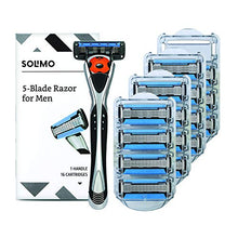 Load image into Gallery viewer, Amazon Brand - Solimo 5-Blade MotionSphere Razor for Men with Dual Lubrication and Precision Trimmer, Handle & 16 Cartridges (Cartridges fit Solimo Razor Handles only)