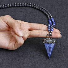 Load image into Gallery viewer, Jovivi 6mm Natural Sodalite Crystal Pendulum Necklace Lava Rock Labradorite Healing Chakra Triangle Pendulum Crystal w/Moon 25inches Adjustable