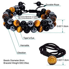 Load image into Gallery viewer, XonyiCos Triple Protection Bracelet,Made by hand Crystal Bracelet for Men Women Tiger Eye Beads Hematite and Black Obsidian Natural Stone 8mm Healing Bracelets Good Luck Prosperity Happiness