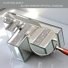 Load image into Gallery viewer, Floating Wall Shelf Mirrored, Silver Mirror Crushed Diamond Decorative Wall Shelf for Home Decoration Crystal Diamond Wall Art Décor Accent Piece Showcase, 14.2" L×5.3" W×7.7" H