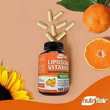 Load image into Gallery viewer, NutriFlair Liposomal Vitamin C 1600mg, 180 Capsules - High Absorption, Fat Soluble VIT C, Antioxidant Supplement, Higher Bioavailability Immune System Support & Collagen Booster, Non-GMO, Vegan Pills