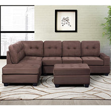 Load image into Gallery viewer, Harper & Bright Designs Sectional Sofa 3 Piece Sofa Sets Couches with Reversible Chaise Lounge Storage Ottoman and Cup Holders for Living Room (Brown)