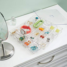 Load image into Gallery viewer, mDesign Stackable Plastic Storage Jewelry Box - 2 Organizer Trays with Lid for Drawer, Dresser, Vanity - Holds Necklaces, Bracelets, Bangles, Rings, Earrings - 3 Pieces - Clear