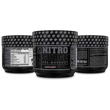 Load image into Gallery viewer, NITROSURGE Black Pre Workout Supplement - Nootropic Energy Booster Powder w/Dynamine & TeaCrine - PreWorkout Nitric Oxide Booster - 30 Servings, Sour Gummy