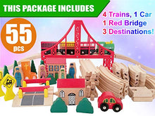 Load image into Gallery viewer, Wooden Train Tracks Full Set, Deluxe 55 Pcs with 3 Destination Fits Thomas, Brio, IKEA, Chuggington, Imaginarium, Melissa and Doug - Best Gifts for Kids Toddler Boys and Girls