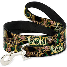Load image into Gallery viewer, Dog Leash Loki Poses Black Gold Green 6 Feet Long 1.0 Inch Wide