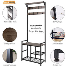 Load image into Gallery viewer, HOMEKOKO Coat Rack Shoe Bench, Hall Tree Entryway Storage Bench, Wood Look Accent Furniture with Metal Frame, 3-in-1 Design