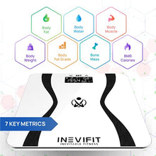 Load image into Gallery viewer, INEVIFIT Body-Analyzer Scale, Highly Accurate Digital Bathroom Body Composition Analyzer, Measures Weight, Body Fat, Water, Muscle & Bone Mass for 10 Users. Includes Batteries