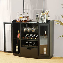 Load image into Gallery viewer, Glitzhome Wood Buffet Bar Cabinet Kitchen Storage Sideboard with Wine Storage Wooden Storage Cabinet with Glass Doors for Kitchen Dining Room,36.6”H