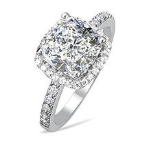 Load image into Gallery viewer, Diamonbella 101 Facets 2 Carat Princess Cushion Cut NSCD Simulated Diamond Ring 925 Silver Platinum Plated Halo (8)